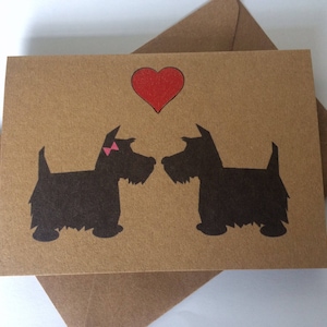 Handgemachte Scottie Hunde Liebe Karte - süße Hund Karte - Jubiläum, Valentinstag & Hochzeit - Valentine Liebe Herz