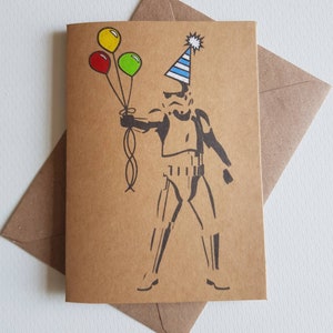 Handmade Stormtrooper Birthday Card - Unique Star Wars Card - Party Hat - Celebration Balloons - Funny