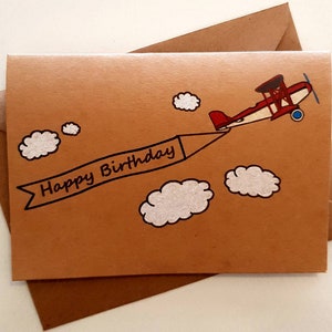 Carte de bannière d’avion faite à la main - Joyeux Anniversaire - Une note à dire - Carte d’amour unique - Douce - Pensée - Plan coloré