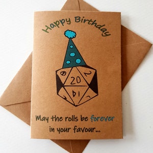 Handgemaakte D&D/RPG d20 verjaardagskaart - unieke gamerkaart - grappige kaart - gaming dobbelstenen - d20 Party Hat