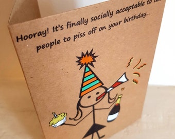 Handmade Social Distancing Birthday Card - Unique Isolation Card - Funny Birthday Card - Party For One - Stickman - Stickgirl