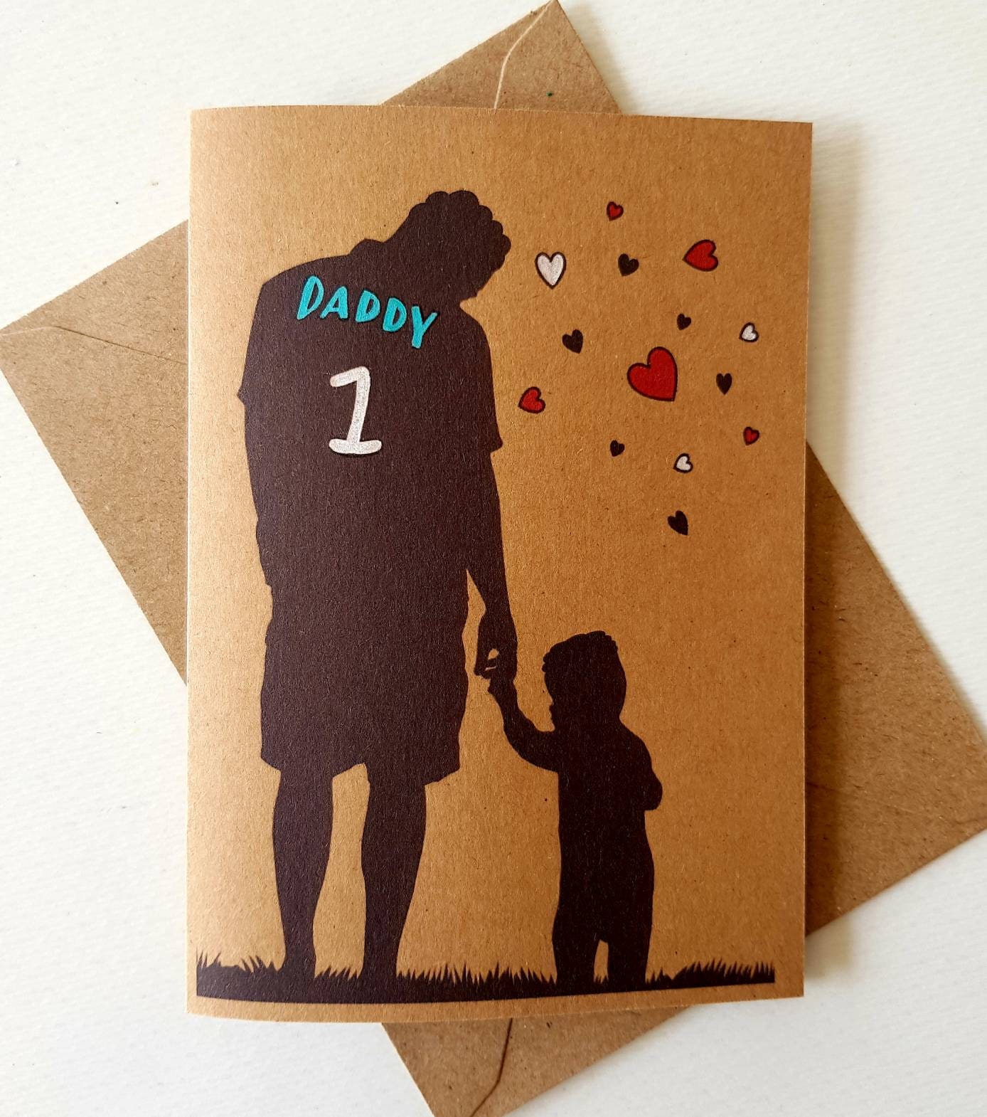 Handmade Card For Black Daddy - Number One Daddy - Unique Black Father's Day Card - Black Daddy and Son - Black Daddy and Baby Boy
