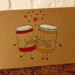 Carte de beurre d’arachide et de gelée faite à la main - Mignon PB et J Card - Anniversaire - Mariage - Amour - Valentine Card
