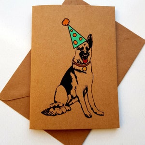 Handgemachte deutsche Schäferhund Geburtstagskarte - süße Hund Karte - elsässische Party Hut - süßen Geburtstag - einzigartige Geburtstagskarte