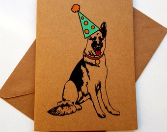 Handmade German Shepherd Birthday Card - Cute Dog Card - Alsatian Party Hat - Sweet Birthday - Unique Birthday Card