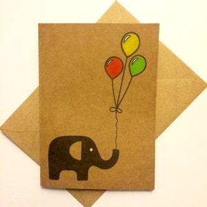 Handgemachte Elefant Geburtstagskarte - Süße Elefanten Karte - Geburtstag Luftballons - Niedlich