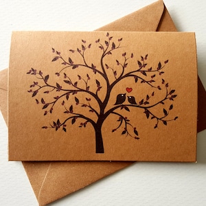Handmade Love Birds Card Unique & Delicate Design Beautiful Blossom Tree Red Heart Valentines Anniversary card Purple