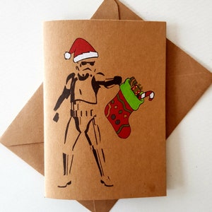 Handgemachte Stormtrooper Weihnachtskarte - einzigartige Star Wars Karte - Santa Hut - Weihnachtsstrumpf - lustig