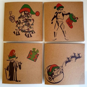 Set mit 4 Einzigartigen Star Wars Weihnachtskarten - Lustige Star Wars Weihnachtskarten - Handgemacht - Dummes Star Wars - Lustiges Weihnachtskarten-Set