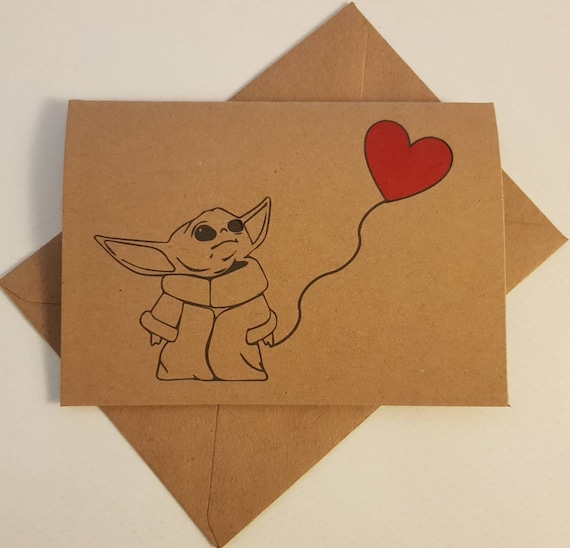 Handmade Baby Yoda Valentine's Card - Star Wars Anniversary Card