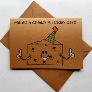 Cartão de aniversário de queijo feito à mão - Cartão de aniversário engraçado - Chapéu de festa - Cartão de aniversário exclusivo