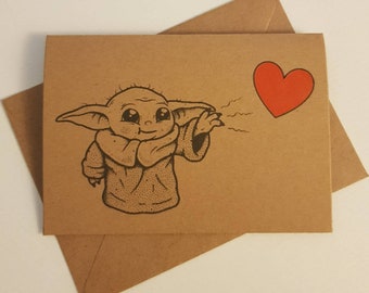 Handmade Baby Yoda Love Card – Kraft Star Wars Valentines