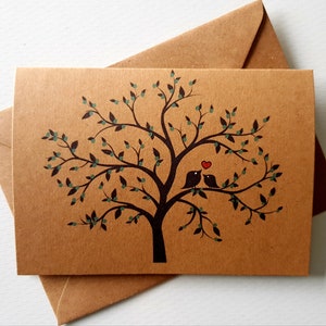 Handmade Love Birds Card Unique & Delicate Design Beautiful Blossom Tree Red Heart Valentines Anniversary card Blue