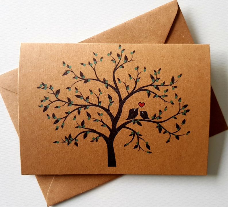 Handmade Love Birds Card Unique & Delicate Design Beautiful Blossom Tree Red Heart Valentines Anniversary card Blue