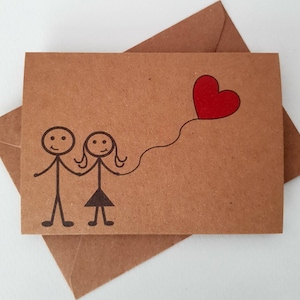 Hecho a mano Stickman tarjeta de amor - lindo Stickman tarjeta - aniversario & boda - globo corazón