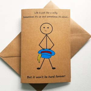 Tarjeta hecha a mano "La vida es como un pene" - Tarjeta única de Stickman - Tarjeta divertida - Tarjeta de ánimo - Stickman - Vida difícil - Recupérate pronto