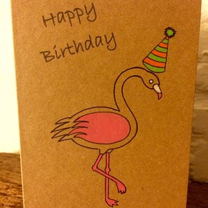 Cartão de aniversário Flamingo feito à mão - Flamingo rosa - Chapéu de festa - Cartão de aniversário exclusivo
