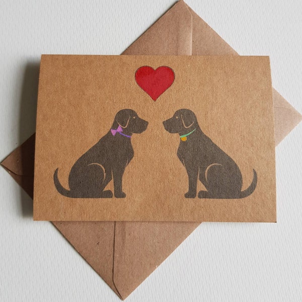 Handmade Dogs Love Card - Cute Dog Card - Anniversary, Valentines & Wedding - Valentine Love Heart