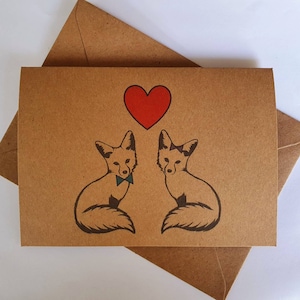Handmade Foxes Love Card - Cute Fox Card - Anniversary, Valentines & Wedding - Valentine Love Heart