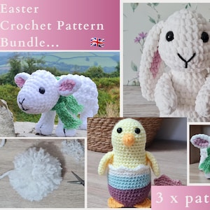 Easter Crochet Pattern Bundle - 3 Patterns - UK TERMINOLOGY - PDF Bunny Rabbit, Lamb and Chick Crochet Patterns