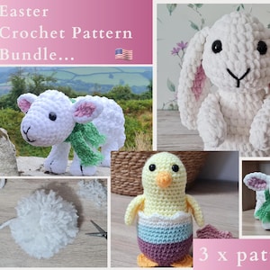 Easter Crochet Pattern Bundle - 3 Patterns - US TERMINOLOGY - PDF Bunny Rabbit, Lamb and Chick Crochet Patterns