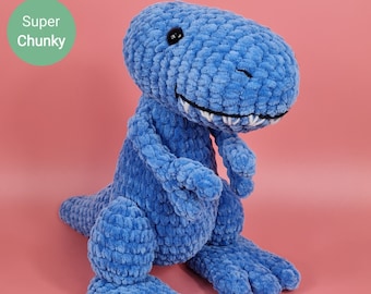 Tom the T-Rex Crochet Pattern, Chunky Plush Dinosaur Amigurumi (PDF in US & UK Terms)