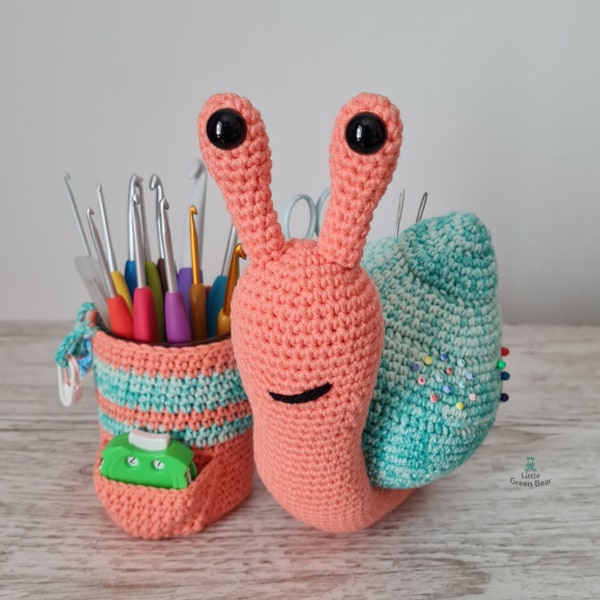 Snail Caddy Crochet Pattern - Sally the Snail Caddy Pattern - PDF in US and UK Terms - Snail Toy Crochet Pattern