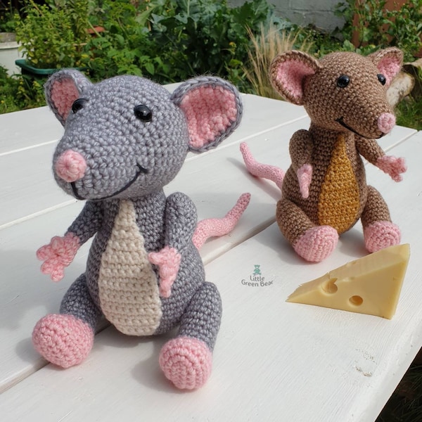 Rat Crochet Pattern - Roscoe the Rat Pattern - PDF in US and UK Terms - Rat Toy Crochet Pattern