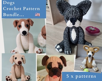 Dog Crochet Pattern Bundle - 5 Patterns - US TERMINOLOGY - PDF Dog Crochet Toy Patterns