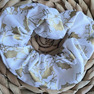 Gold holly christmas scrunchie