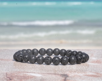 Black Lava Rock Bracelet, 8mm Beaded Bracelet, Diffuser Bracelet, Volcanic Rock, Essential Oil Bracelet, Stretch Bracelet, Purabeada