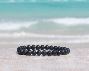 Black Onyx Matte 6mm Gemstone Beaded Bracelet, Onyx Bracelet, For Men Women and Children, Semi Precious, Crystal Bracelet, Stretch Bracelet