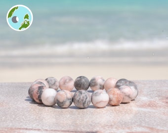 Pink Zebra Jasper Bracelet, 10mm Matte Gemstone Beaded Bracelet, Jasper Bracelet, Unisex Bracelet, Semi Precious, Crystal Bracelet, Stretch