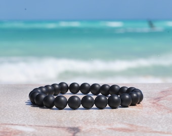 Black Onyx Bracelet, 8mm Matte Gemstone Beaded Bracelet, Onyx Bracelet, Semi Precious, Crystal Bracelet, Stretch Bracelet, Purabeada