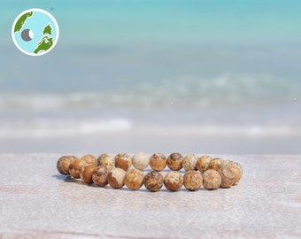 Picture Jasper Bracelet, 6mm Matte Gemstone Beaded Bracelet, Jasper Bracelet,Unisex Bracelet,Semi Precious,Crystal Bracelet,Stretch Bracelet