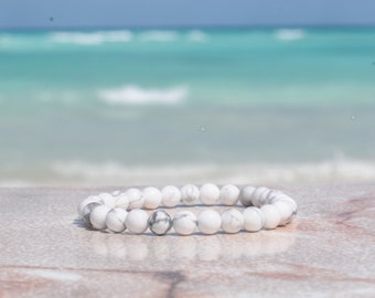 Howlite Matte 6mm Gemstone Beaded Bracelet, Howlite Bracelet, Semi Precious, For Men Women and Children, Crystal Bracelet, Stretch Bracelet