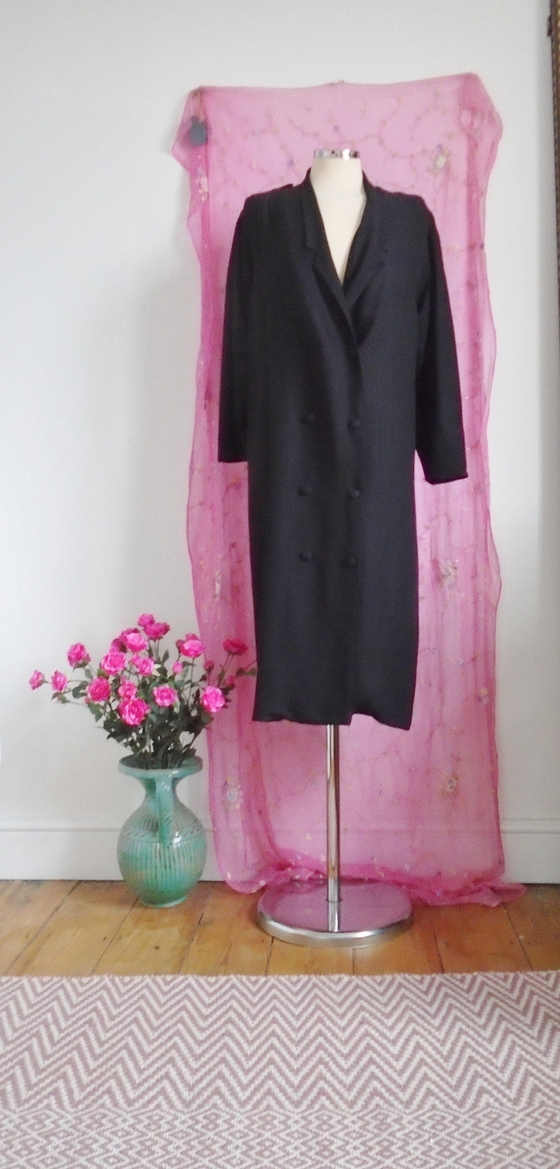 Vintage 80/'s Black Dress Coat by Katrina Size UK 12 14