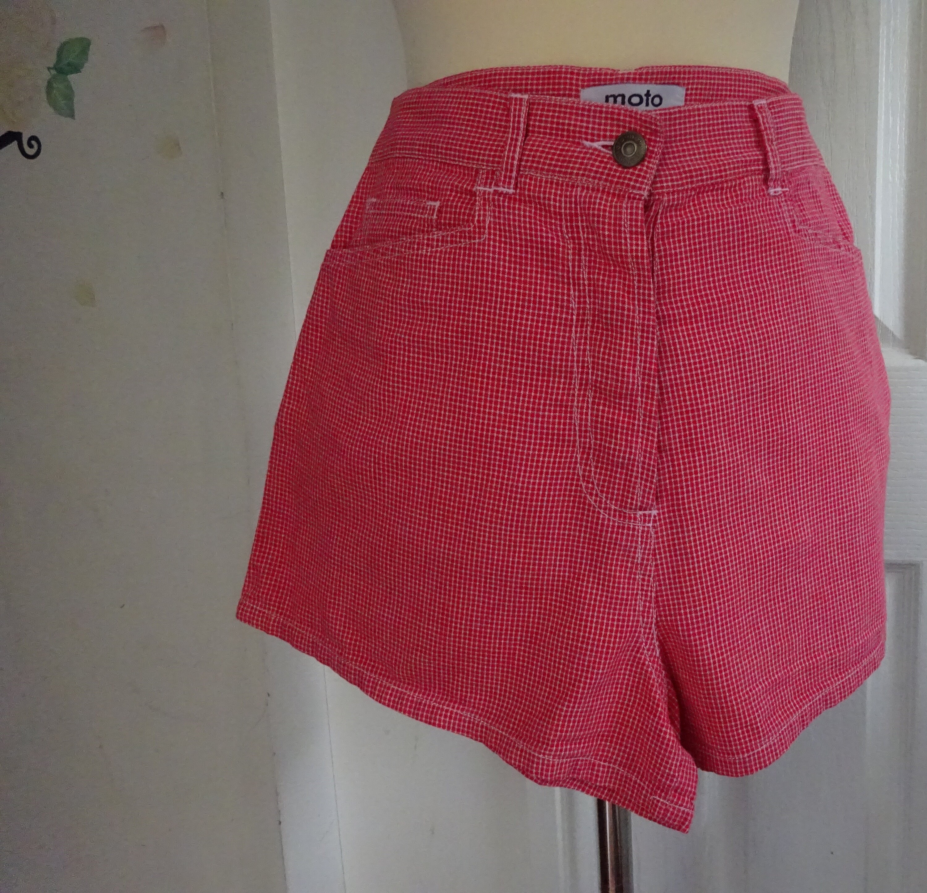 Vintage Shorts Red White Checked Cotton Size UK 10 28 Etsy