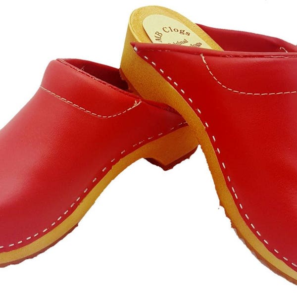 Red clogs with padded instep