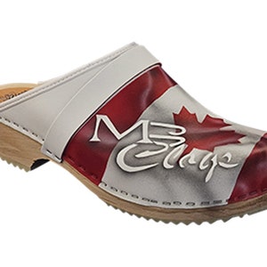 MB clogs, Swedish clogs white with Canada airbrush