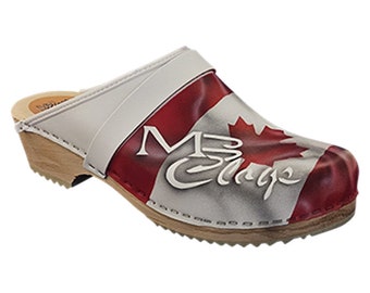 MB clogs, Swedish clogs white with Canada airbrush