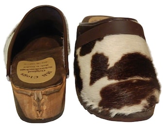 Original Swedish cowhide clogs carved bull&#39;s head