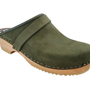 MB Clogs, women&#39;s clogs nubuck leather clogs green