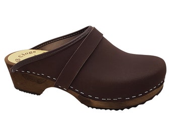 MB clogs, brown greased leather clogs