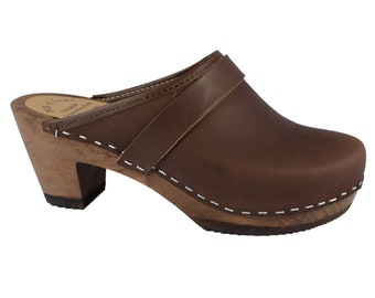 MB Clogs, sabots Ladyclogs en cuir gras marron