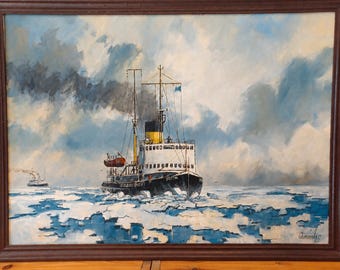 Original maritime painting by Jan Chimerek – icebreaker “Stettin”