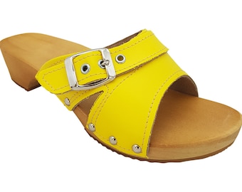 MB clogs, women's clogs, mules yellow