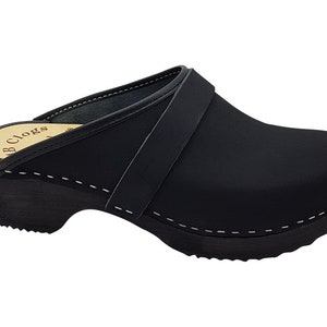 MB clogs, black fat leather clogs