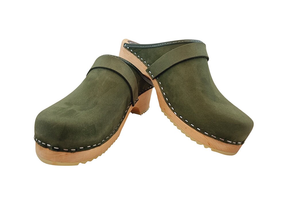 MB Clogs, Women's Clogs Nubuck Leather Clogs Green - Etsy