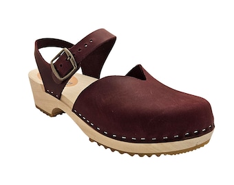 Zuecos MB, zuecos de mujer, sandalias en burdeos
